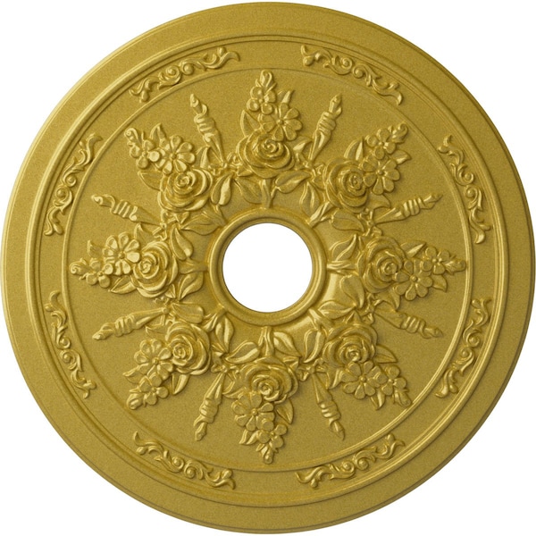 Ekena Millwork Rose and Ribbon Ceiling Medallion (Fits Canopies up to 4"), 23 5/8"OD x 4"ID x 1 1/2"P, Rich Gold CM23RORGS - main
